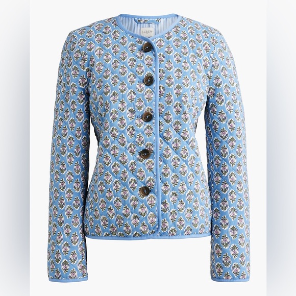 J. Crew Jackets & Blazers - J. Crew Block-print Floral Quilted Jacket In Quiet Harbor Blue